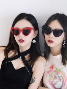 女性專屬愛心太陽眼鏡,復古聖誕節紅色可愛愛心貓眼造型,送禮自用皆宜 - 紅色 - 查看 5