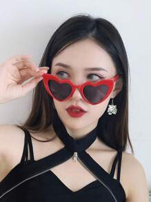 女性專屬愛心太陽眼鏡,復古聖誕節紅色可愛愛心貓眼造型,送禮自用皆宜 - 紅色 - 查看 4