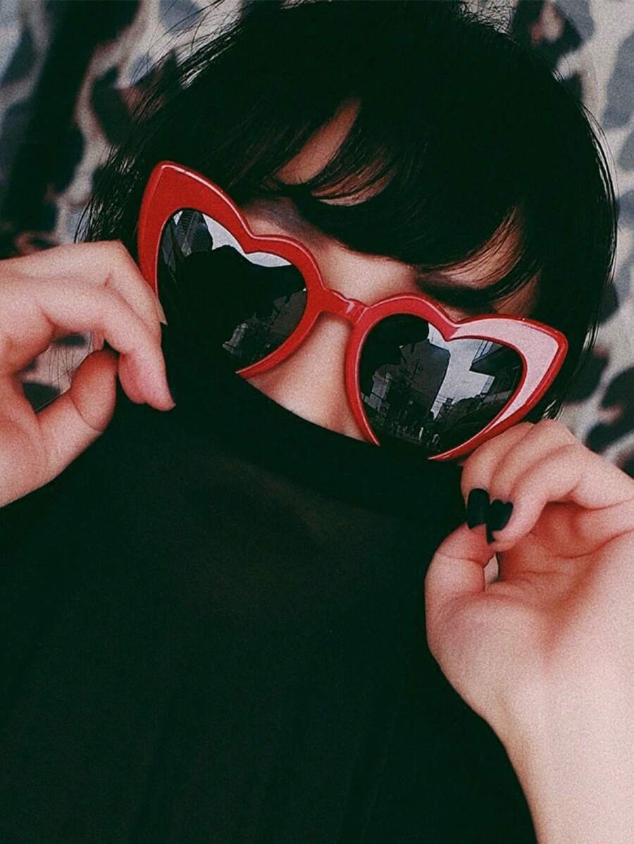 女性專屬愛心太陽眼鏡,復古聖誕節紅色可愛愛心貓眼造型,送禮自用皆宜 - 紅色 - 查看 1