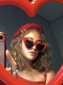 女性專屬愛心太陽眼鏡,復古聖誕節紅色可愛愛心貓眼造型,送禮自用皆宜 - 紅色 - 查看 2