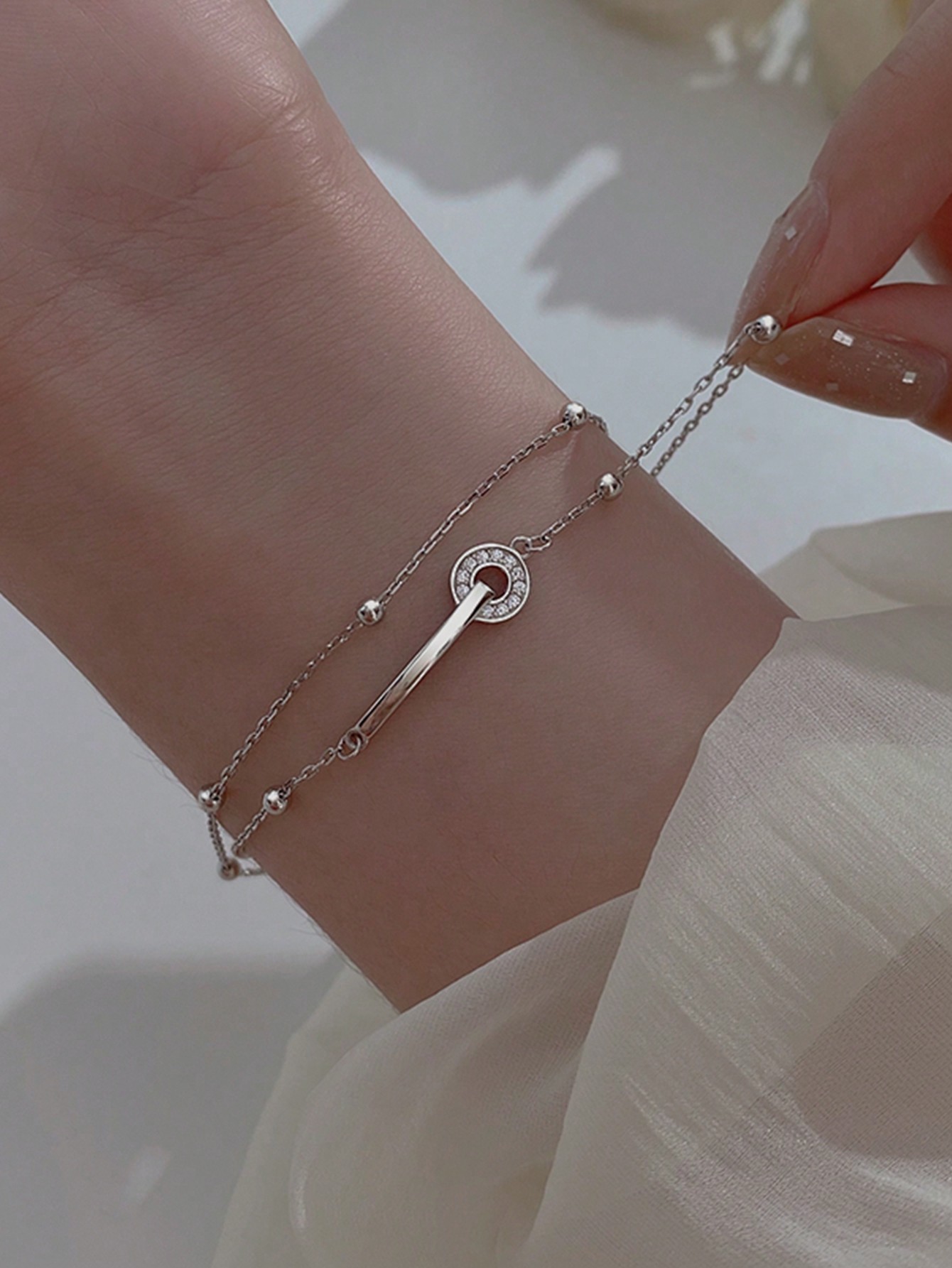 سوار نسائي مزدوج متداخل من الفضة الإسترليني S925 –...