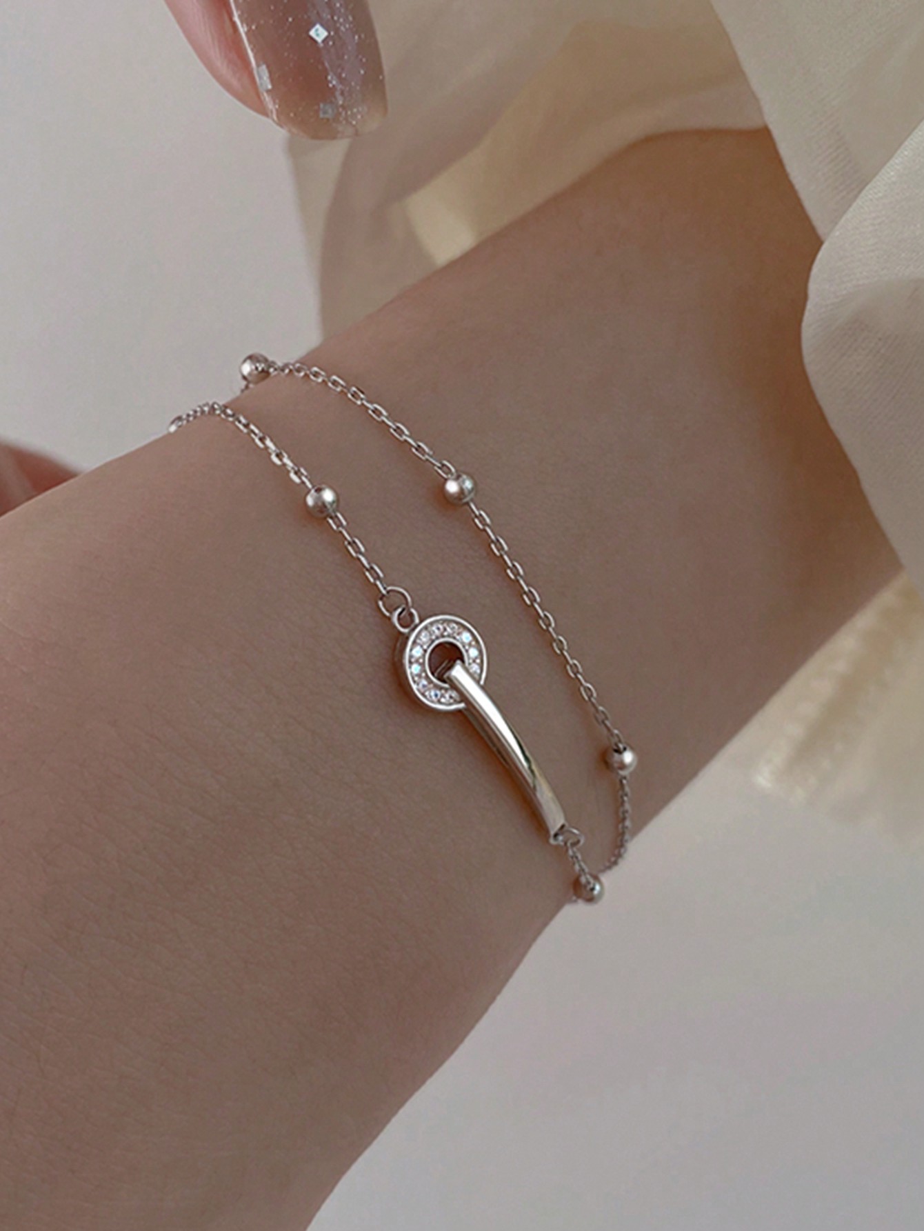 سوار نسائي مزدوج متداخل من الفضة الإسترليني S925 –...