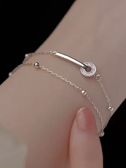 1側女士珠寶s925純銀雙圓疊層手鍊,優雅細膩的手腕配飾,簡約奢華的設計風格,是送給女友的絕佳禮物