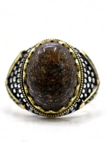 OHMMHO 1pc S925 Silver Men's Ring With 3d V-Shaped Setting, Natural Labradorite Claws And Fashionable Patterns, For Women - Bronze - View 2