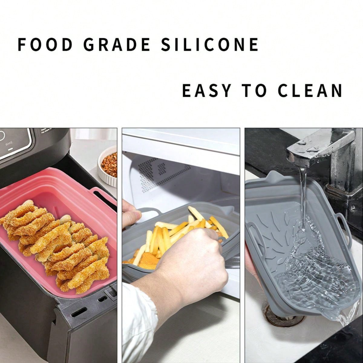 1pc Rectangular Foldable Silicone Tray, Air Fryer Accessory, Reusable