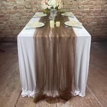 婚禮裝飾珍珠裝飾桌旗,優雅珍珠紗桌旗,婚禮拱門接待處超長桌旗,新娘禮物 - 咖啡棕 - 查看 2