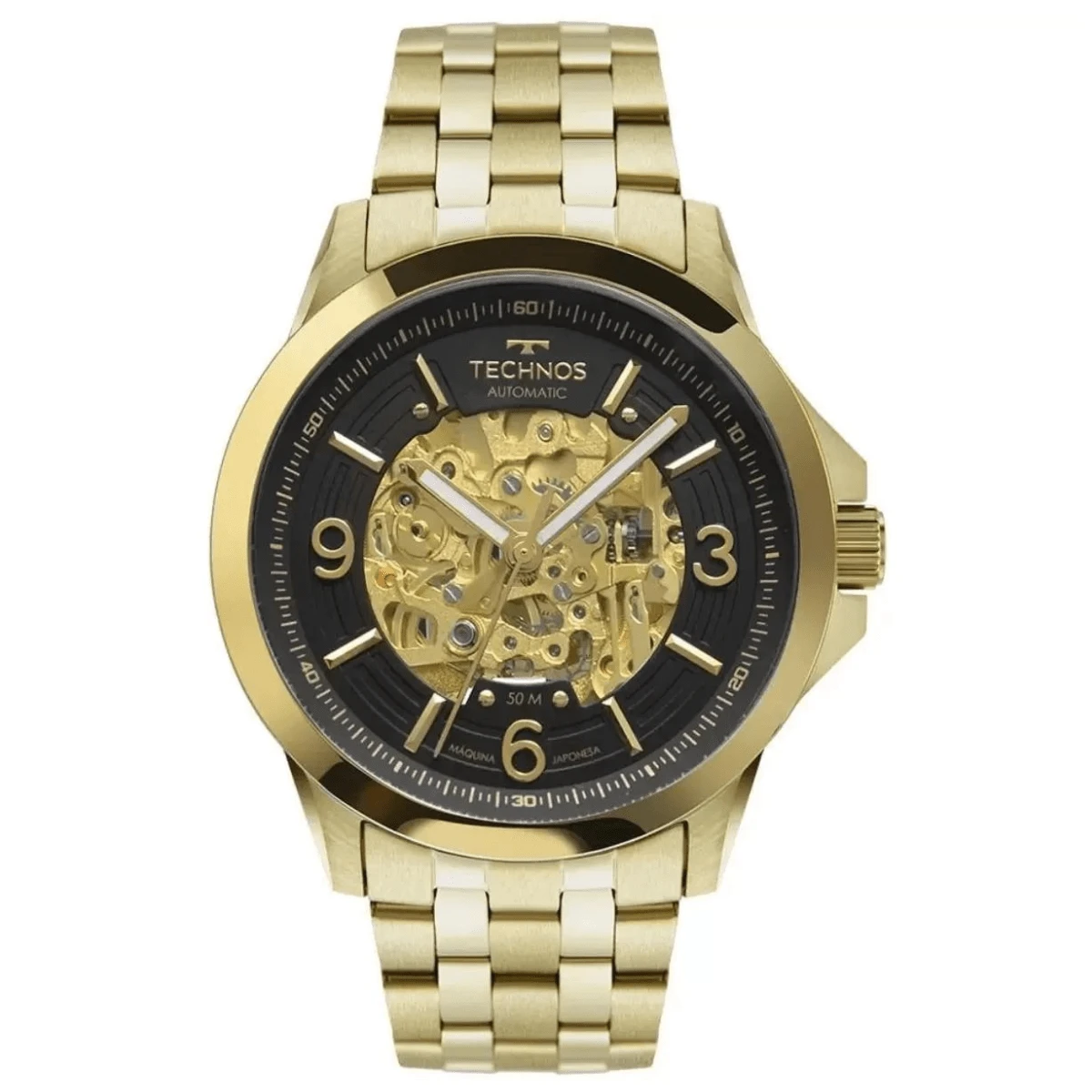 Relógio Technos Original Esqueleto Automático Dourado 8N24AK/4P
