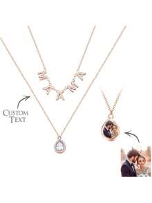 1入組雙層鏈設定個性化名字項鍊，照片字母項鍊，銀/玫瑰金/金色優雅女士項鍊，定制禮物，適用於生日，周年紀念日，聖誕節，情人節 - 玫瑰金 - 查看 8
