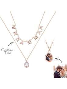1入組雙層鏈設定個性化名字項鍊，照片字母項鍊，銀/玫瑰金/金色優雅女士項鍊，定制禮物，適用於生日，周年紀念日，聖誕節，情人節 - 玫瑰金 - 查看 10