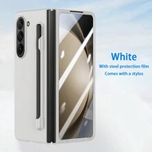 1pc White Plastic Phone Case With Built-In Tempered Glass Screen Protector And 1pc Stylus Pen, Compatible With Samsung Galaxy Z Fold5 4 3 5g - White - View 10