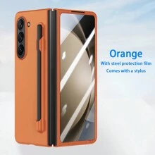 1pc White Plastic Phone Case With Built-In Tempered Glass Screen Protector And 1pc Stylus Pen, Compatible With Samsung Galaxy Z Fold5 4 3 5g - White - View 2