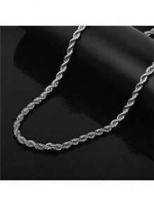 1入時尚街頭嘻哈風格明星同款極簡不鏽鋼項鍊(適合送給朋友) - 銀色 - 查看 5