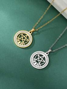 1 件女士不锈钢新月镶水钻和五角星护身符项链，情侣礼物 - 時尚系列 - 查看 2