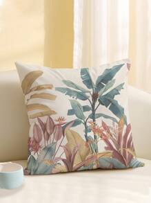 1pc Green Leaf Patterned Cushion Cover, Modern Pillow Case, Single Side Printing, Sofa Use, Home Decorative Pillow Cover, Pillow Core Not Included