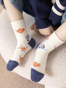 3雙男童女童秋冬藍鯨條紋潮流中筒襪（2-3）（3-8）（8-12）歲 - 彩色 - 查看 4