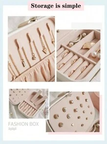 1入組PU皮革首飾類現代素色多功能首飾收納盒和旅行 - 白色 - 查看 3