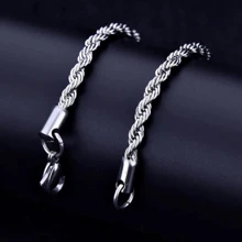 Pulseira masculina cordão baiano aço inox legítimo prata - Prata - Visão 2