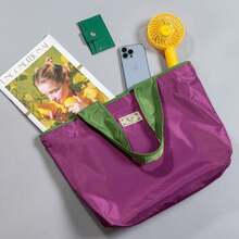 1個防水可摺疊購物袋,便攜式大容量提繩手提袋,可重複使用的雜貨儲物袋 - 淺藍色 - 查看 5