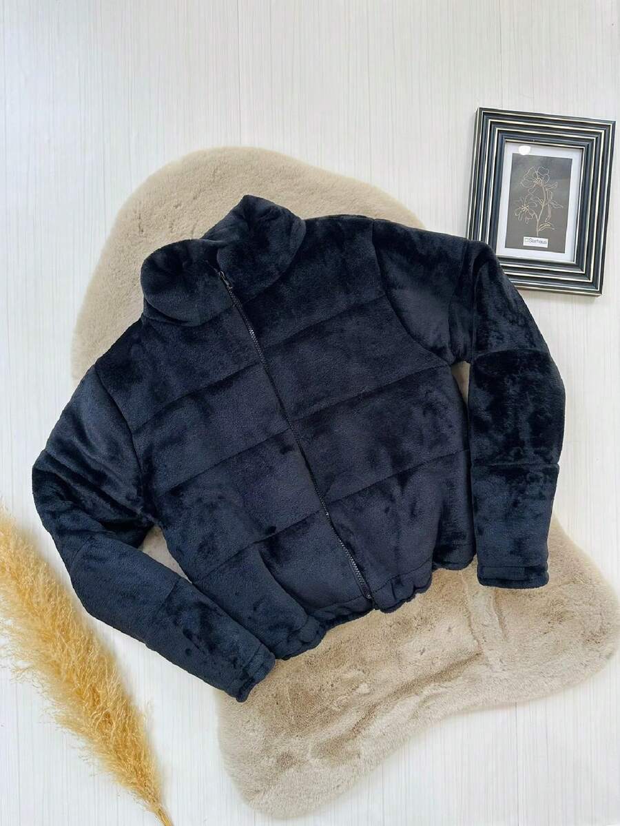 WOMEN'S SHORT PLAIN PUFFER JACKET ONE SIZE - Black - View 1