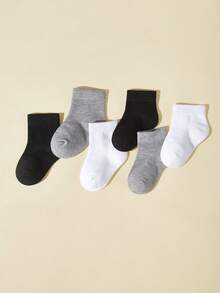6 Pairs/Set Basic Style Low Cut And Mid Cut Baby Socks - Black and White - View 3