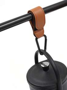 1pc Brown Pu Leather Baby Stroller Hook, Metal Hook Style Multipurpose Hook For Outdoor Use, Durable And Sturdy - Brown - View 1