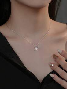 1入時尚個性化925純銀八角星吊墜項鍊,適合女性日常和節日穿著,選擇禮物之一 - 銀色 - 查看 7