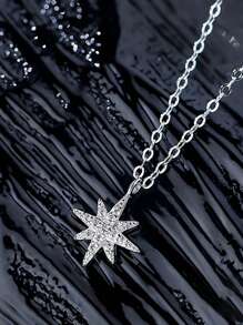 1入時尚個性化925純銀八角星吊墜項鍊,適合女性日常和節日穿著,選擇禮物之一 - 銀色 - 查看 2