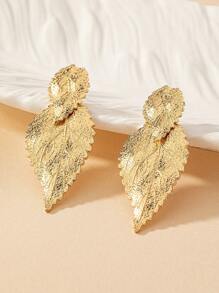 1pair European & American Fashionable Simple Classic Leaf Dangle Earrings, Versatile And Timeless - Yellow Gold - View 1
