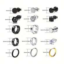 30入組嘻哈風男士不鏽鋼耳環套裝,酷炫耳環套裝 - 彩色 - 查看 3