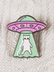 5pcs Cartoon Alien Cat Series Brooches, Funny Cat Spaceship Metal Badges For Clothes, Bags, Hats Decoration, Creative Gift - Set - View 4