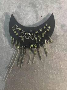 European And American New Arrivals Card Of 17 Pairs Of Earrings Set, Green Stone Inlaid Ear Jewelry In Multiple Combinations - Green - View 1