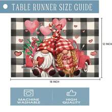 1入粉紅色心形氣球侏儒圖案情人節餐墊,季節性12x18英寸亞麻桌墊,適用於派對廚房餐廳空氣感節日裝飾 - 黑白格 - 查看 6