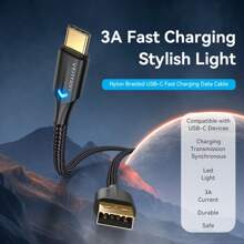 Vention Usb C充電線,3a快速充電,usb A轉usb C充電器充電線數據同步充電線,適用於智能手機、平板電腦、筆記本電腦和其他type C設備（盒裝） - 黑色 - 查看 2