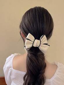 1入女性雙面蝴蝶結髮夾，高端髮髻必備的簡單可愛髮夾 - 杏色 - 查看 2