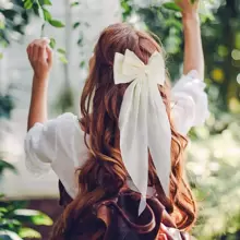 3入組女孩緞帶大蝴蝶結髮夾，經典黑色/奶白色/酒紅色頸部蝴蝶結髮飾，適用於節日和派對以及日常使用 - 彩色 - 查看 6