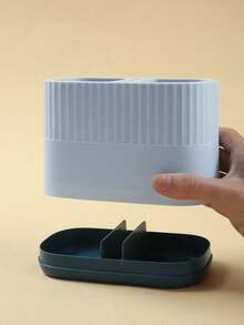 1 件簡約雙層學生筆架實用辦公桌文具收納盒大容量 - 藍色 - 查看 6