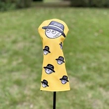 1入豪華刺繡pu皮革高爾夫球桿套 - 防水耐磨 - 適用於1號木桿、球道木桿和綜合桿 - 黃色 - 查看 3