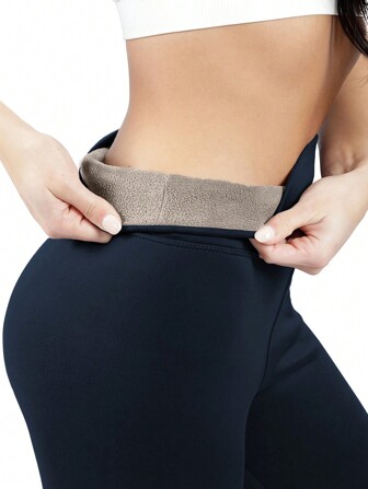 Stora damleggings i fleece med varma, enfärgade utomhuskläder