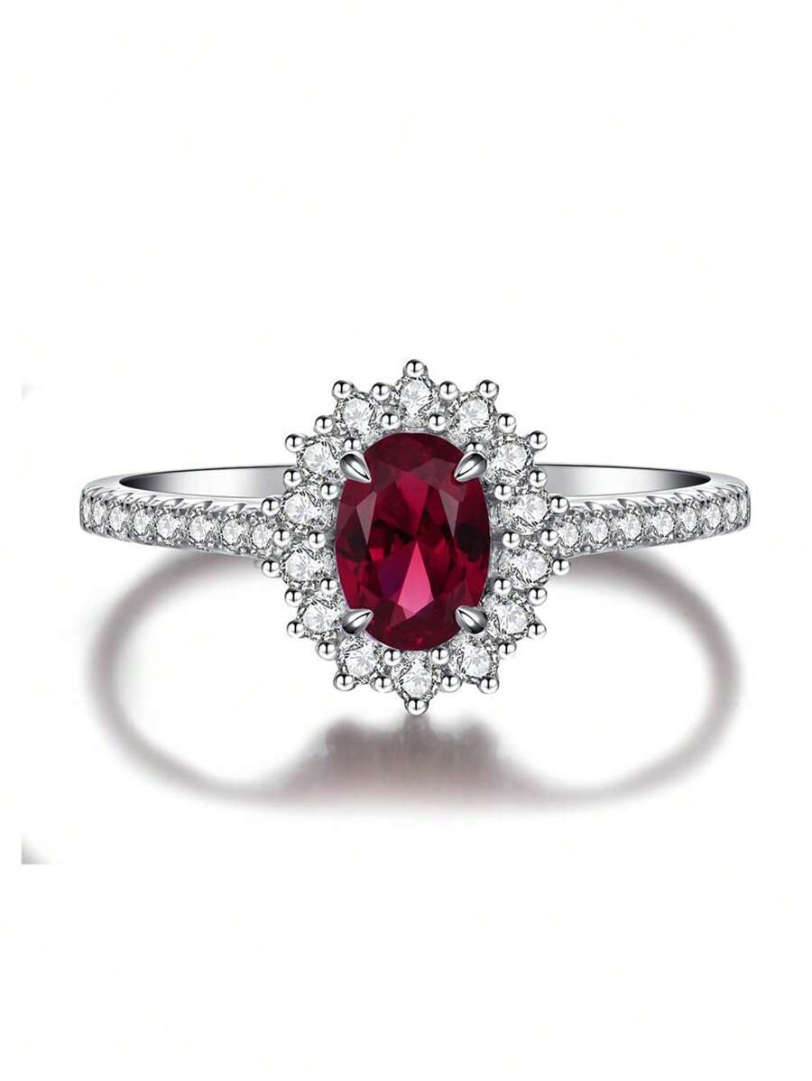 Một chiếc nhẫn đính hôn cổ điển lấp lánh cao cấp dành cho nữ S925 Sterling Silver Promise Nhẫn vĩnh cửu Nhẫn trang sức cao cấp Quà tặng cho bữa tiệc hẹn hò - Đỏ - Xem 1