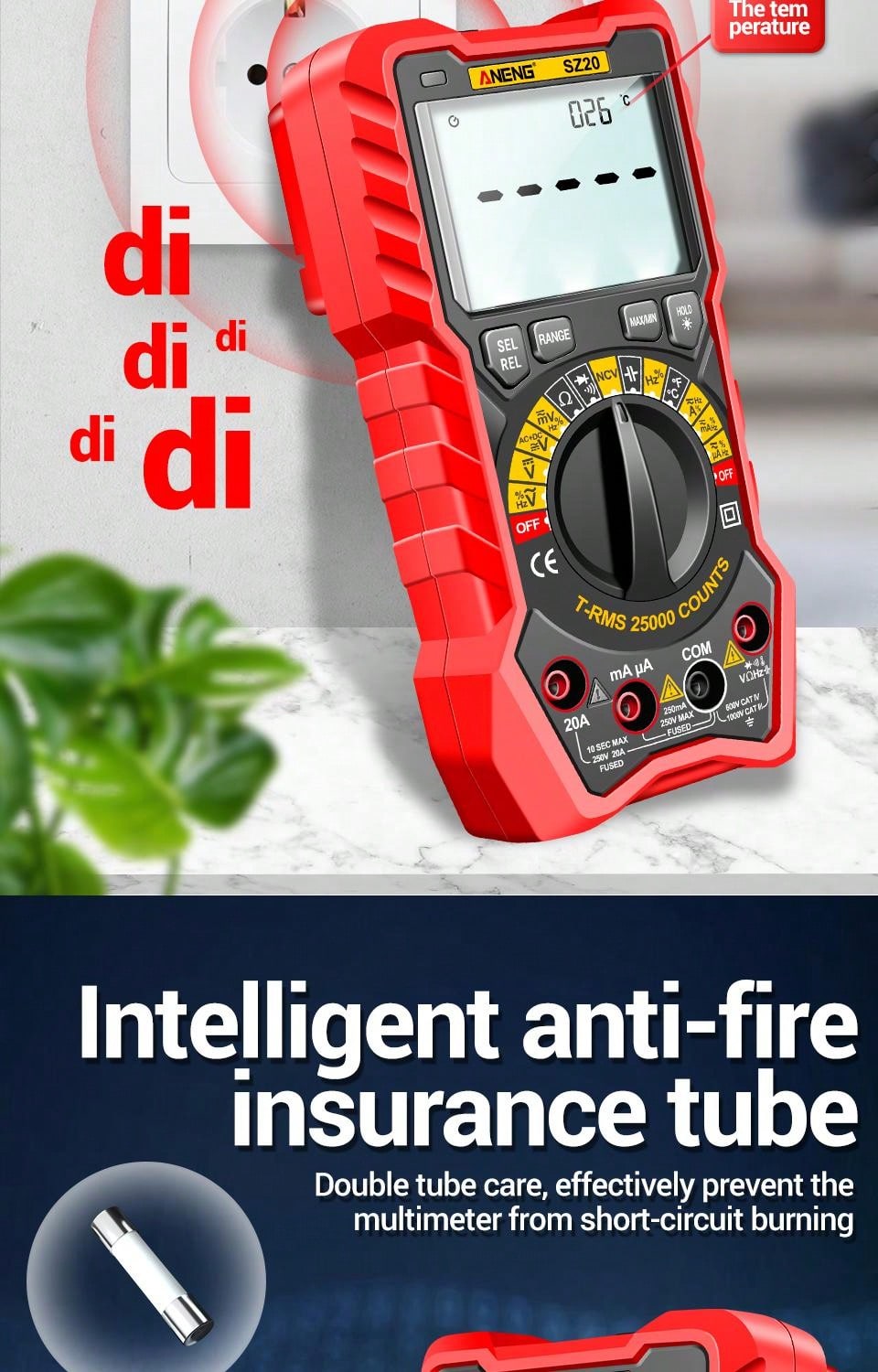 ANENG SZ20 Industrial High Precise 25000 Counts Autorange Car ...