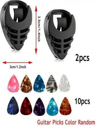 10入組abs心型吉他指彈+2入組塑料abs黏性撿片支架,適用於吉他