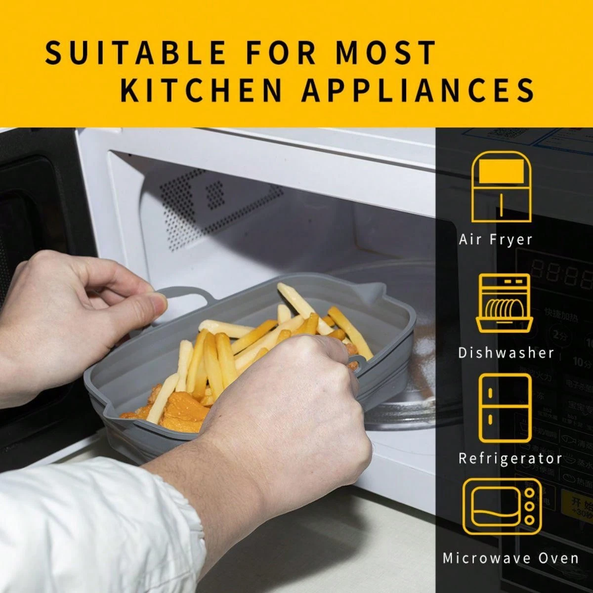 1pc Rectangular Foldable Silicone Tray, Air Fryer Accessory, Reusable