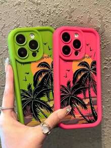 1pc Beach Coconut Tree Non-Slip Phone Case With Oil Spray Material Compatible With IPhone - Multicolor - View 2