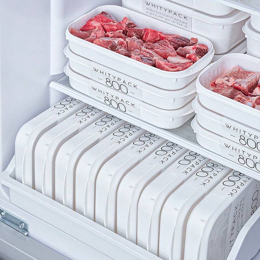 1 Pieza Caja De Conservación De Carne Congelada, Caja De Almacenamiento De Alimentos De Refrigerador, Caja De Almacenamiento De Verduras Y Frutas, Suministros De Cocina - Blanco - Ver 1