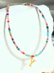 1pc Fashion Multi-Color Rice Beads With Letter Beaded Necklace Women's Necklace New Year Christmas Thanksgiving Anniversary Gift - Multicolor - View 20