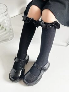 2對女童鑲邊空心魚網白色/黑色長筒襪,適用於嬰兒、學生、幼兒 - 彩色 - 查看 5