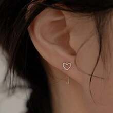 2023 年新款女用愛心耳環,防過敏,簡約設計 - 金色 - 查看 7