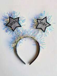 1件2024年新年髮箍,採用雨絲花和星形設計,金色,適用於派對裝飾 - 銀色 - 查看 1