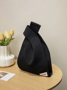1 peça Sólida Cor Preto Saco de Crochê Tricotado Oco Leve Tote para Mulheres, Dobrável e Portátil, Adequado para Casual, Férias, Escola e Comute, Todas as Estações, Dia das Mães Presentes, Presentes para Mãe, Essenciais da Mamã, Saco de Mamãe para Sair