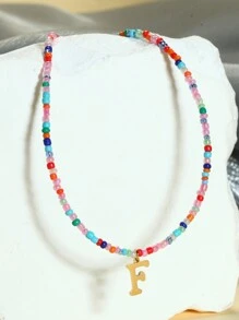 1pc Fashion Multi-Color Rice Beads With Letter Beaded Necklace Women's Necklace New Year Christmas Thanksgiving Anniversary Gift - Multicolor - View 13